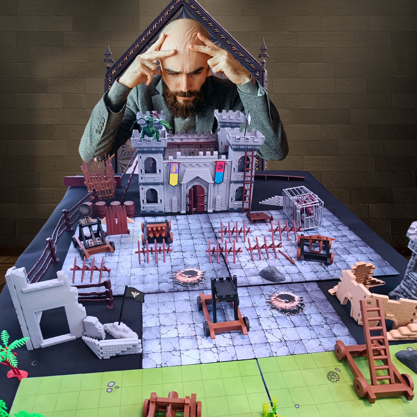 Set de castillo de Dungeons & Dragons con más de 240 piezas de terreno modular y miniaturas para D&D 5e Mapa de batalla de doble cara