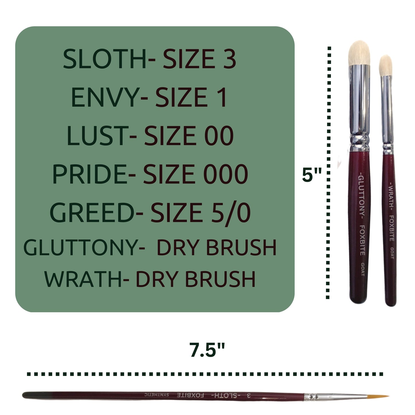 Seven Deadly Sins Synthetic - Fine Detail Paint Brushes for Miniatures