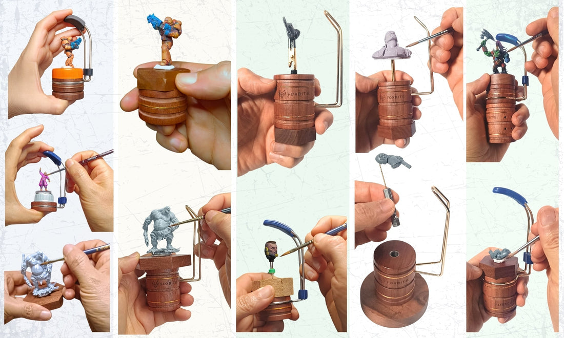 Painters using FOXBITE Pro Holder Artifact miniature painting handles with figures, busts and small parts