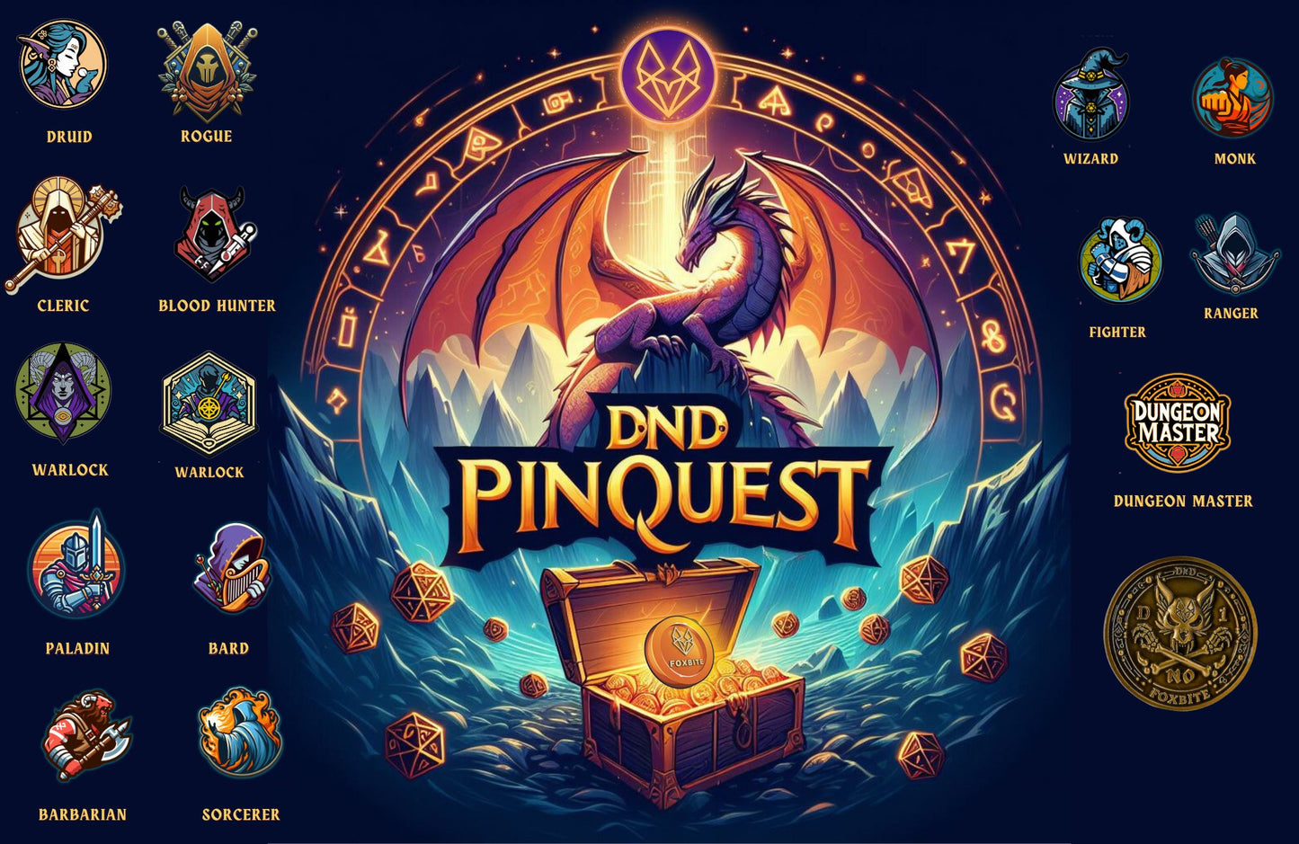 PIN QUEST by Foxbite -Pin Set for Dungeons & Dragons With COIN
