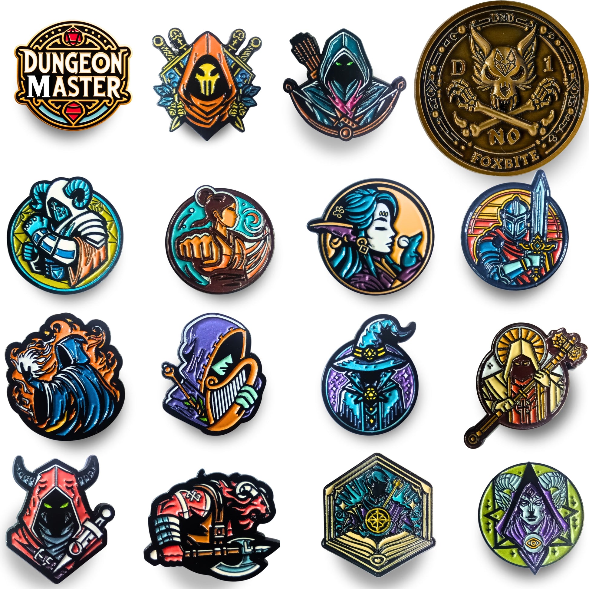 D&D Enamel Pin Set: 15 Class Pins & DM Coin | FOXBITE