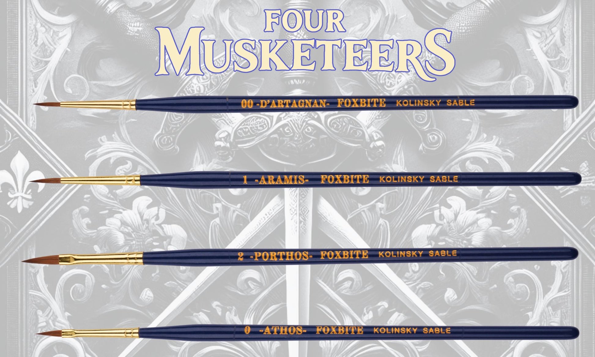 foxbite brushes four musketers
four musketeers miniature painting brushes.