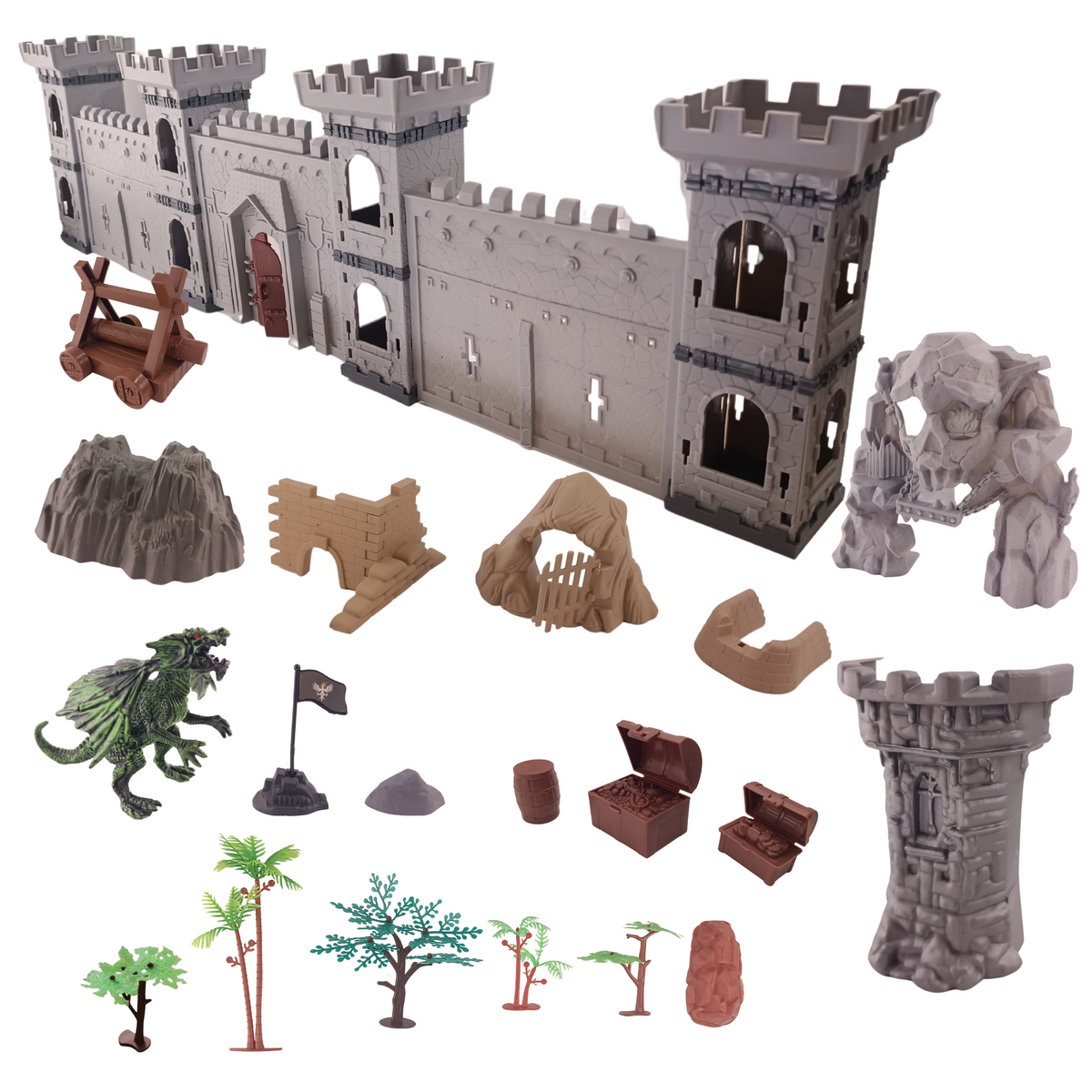 FOXBITE D&D terrain set with wilderness camp, tents, forest, and printed cut-and-play token sheet