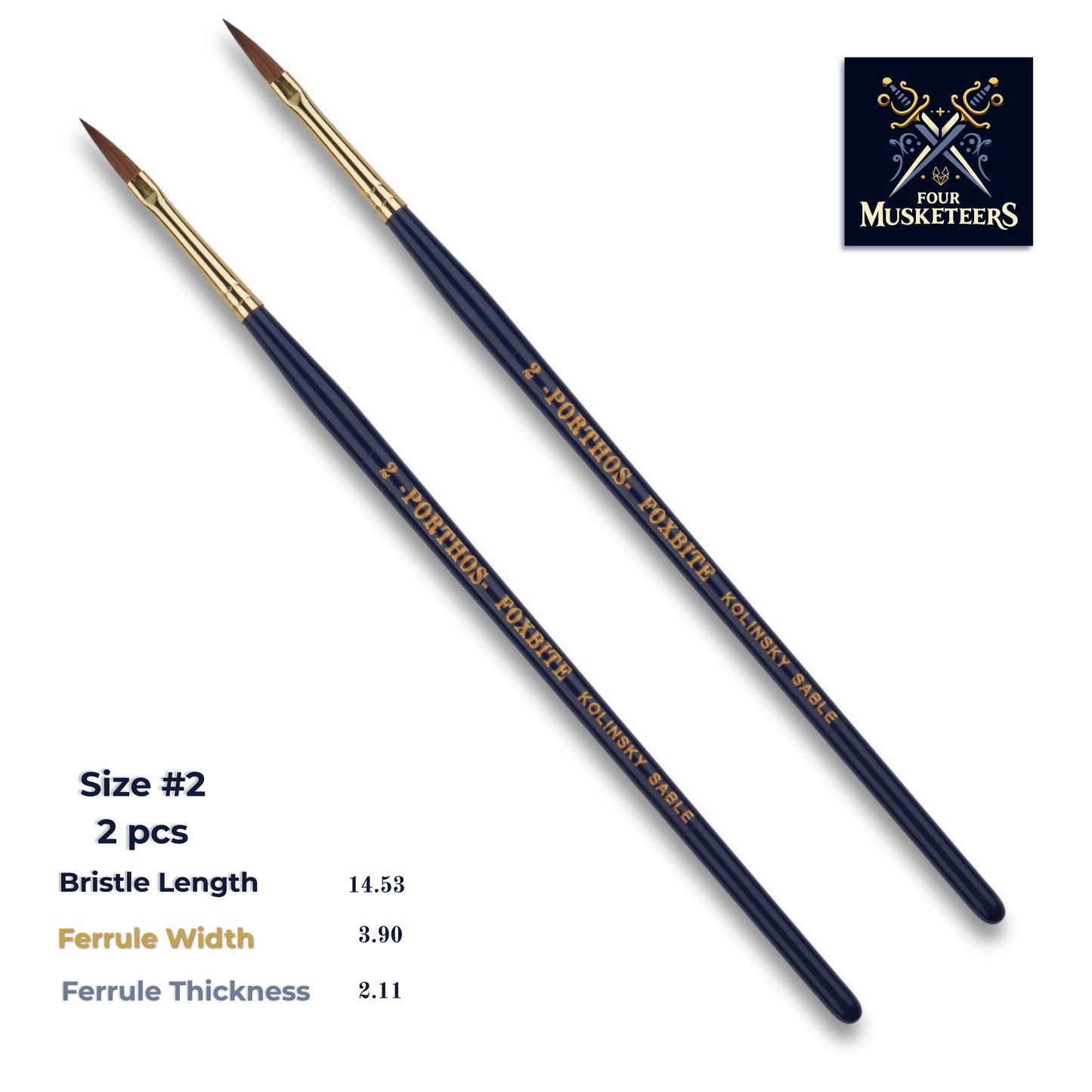 FOXBITE – Spear-Arrow Brush (2-Pack) Four Musketeers for Miniature Painting.
