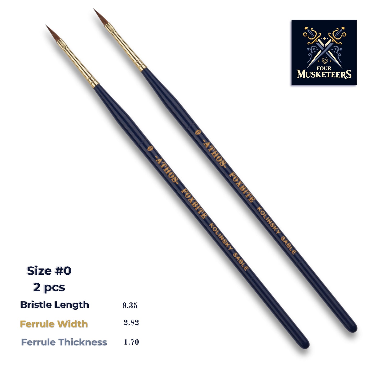 FOXBITE – Spear-Arrow Brush (2-Pack) Four Musketeers for Miniature Painting.
