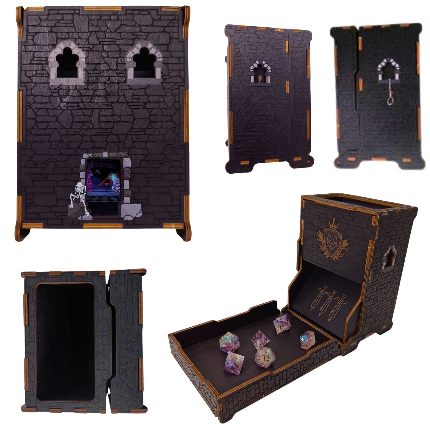 Torre de dados para mazmorras y dragones: dados de madera plegables y portátiles con bandeja