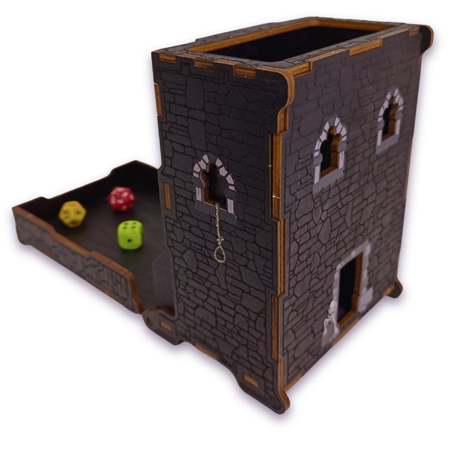 Torre de dados para mazmorras y dragones: dados de madera plegables y portátiles con bandeja