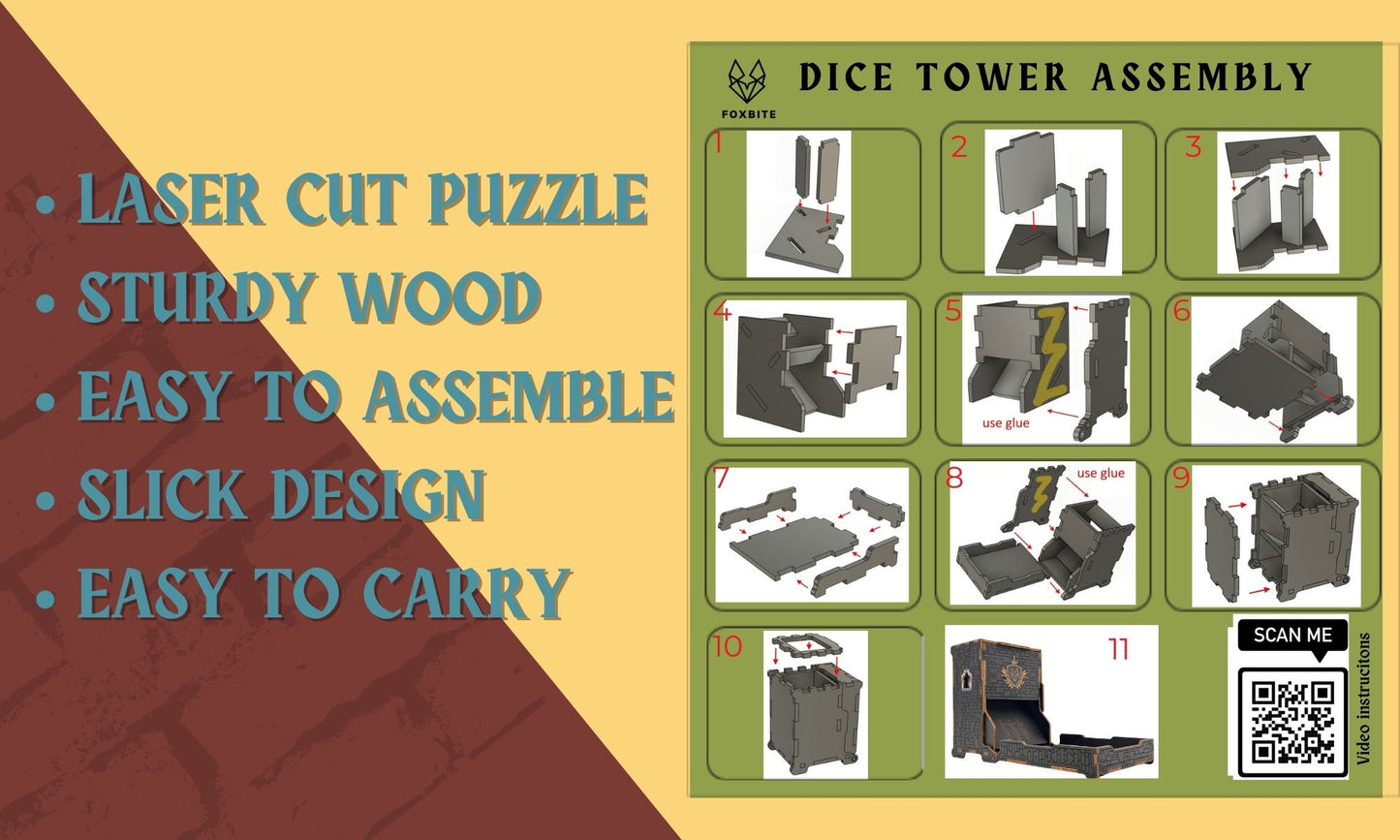 Torre de dados para mazmorras y dragones: dados de madera plegables y portátiles con bandeja