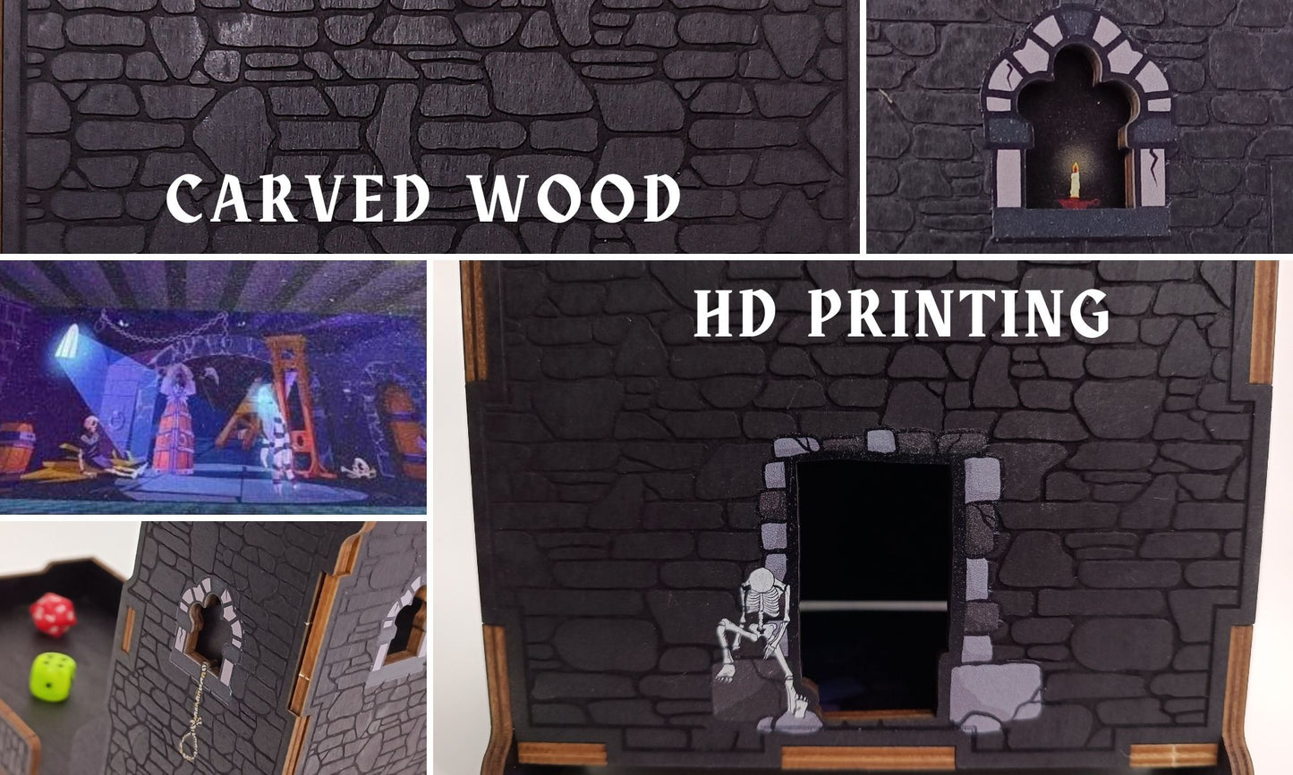 Torre de dados para mazmorras y dragones: dados de madera plegables y portátiles con bandeja