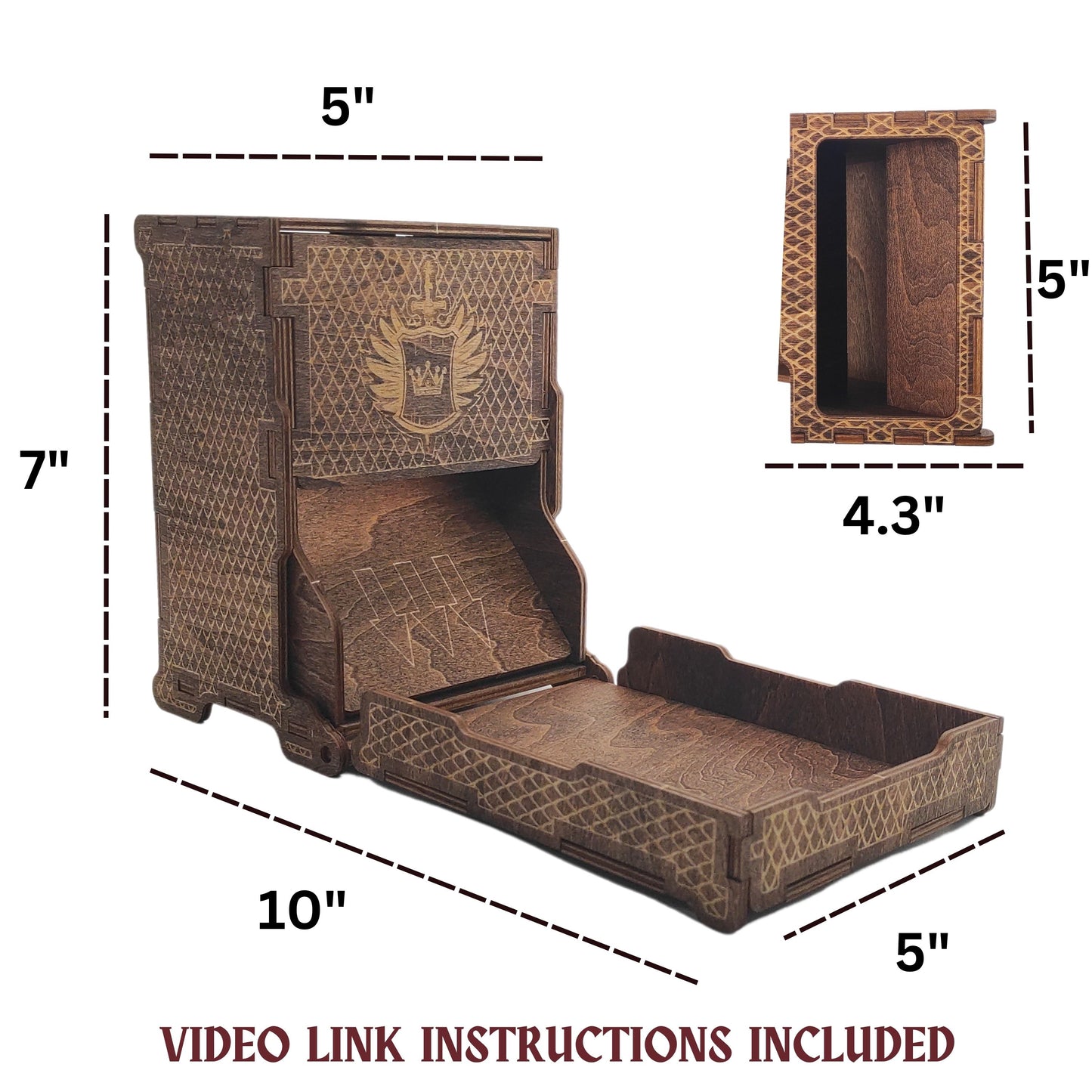 Dice Tower for Dungeons and Dragons - Wooden Laser-Etched DND Dice Roller, Portable & Collapsible with Tray