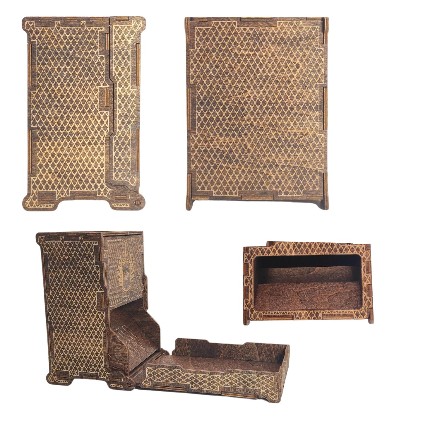 Dice Tower for Dungeons and Dragons - Wooden Laser-Etched DND Dice Roller, Portable & Collapsible with Tray