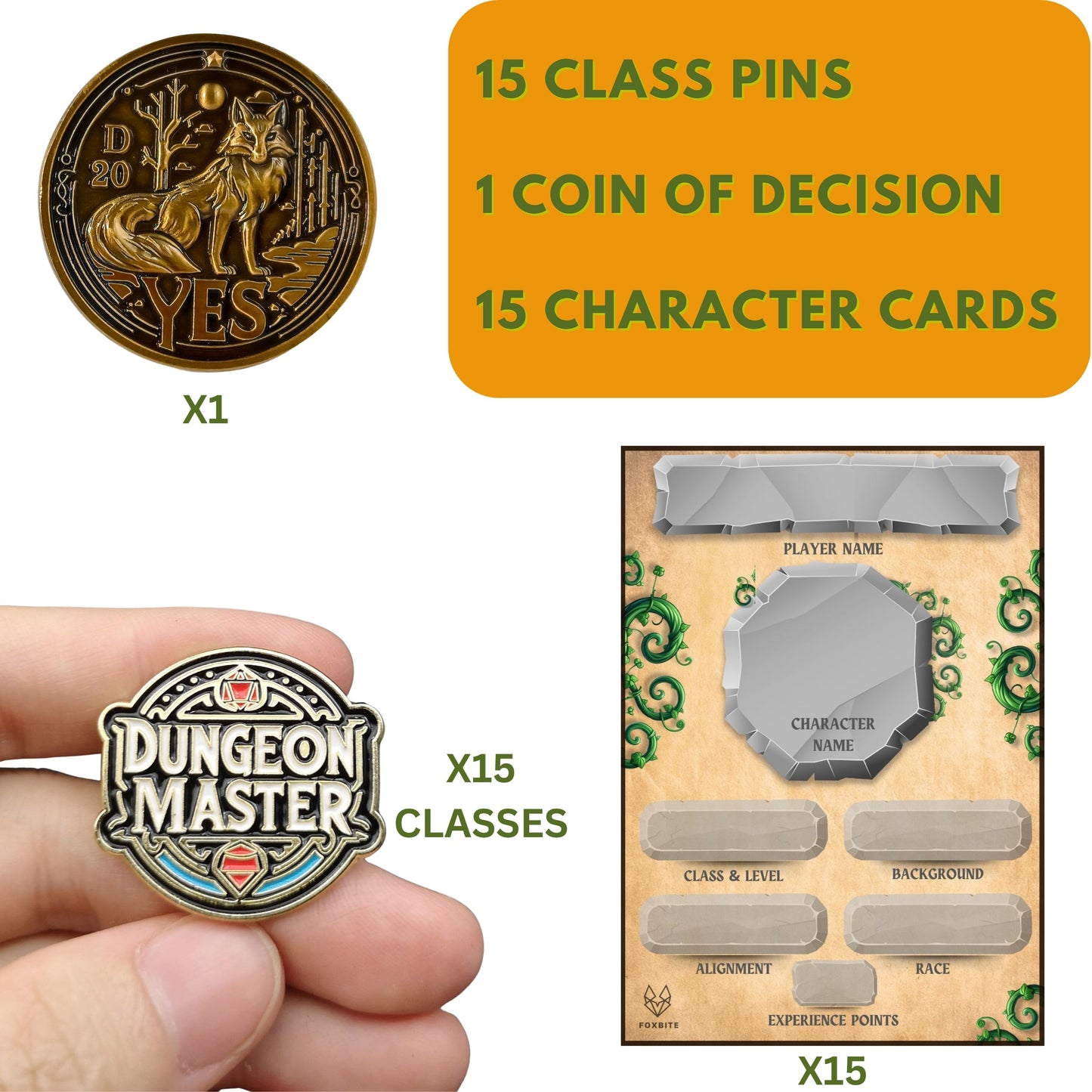 PIN QUEST by Foxbite -Pin Set for Dungeons & Dragons With COIN