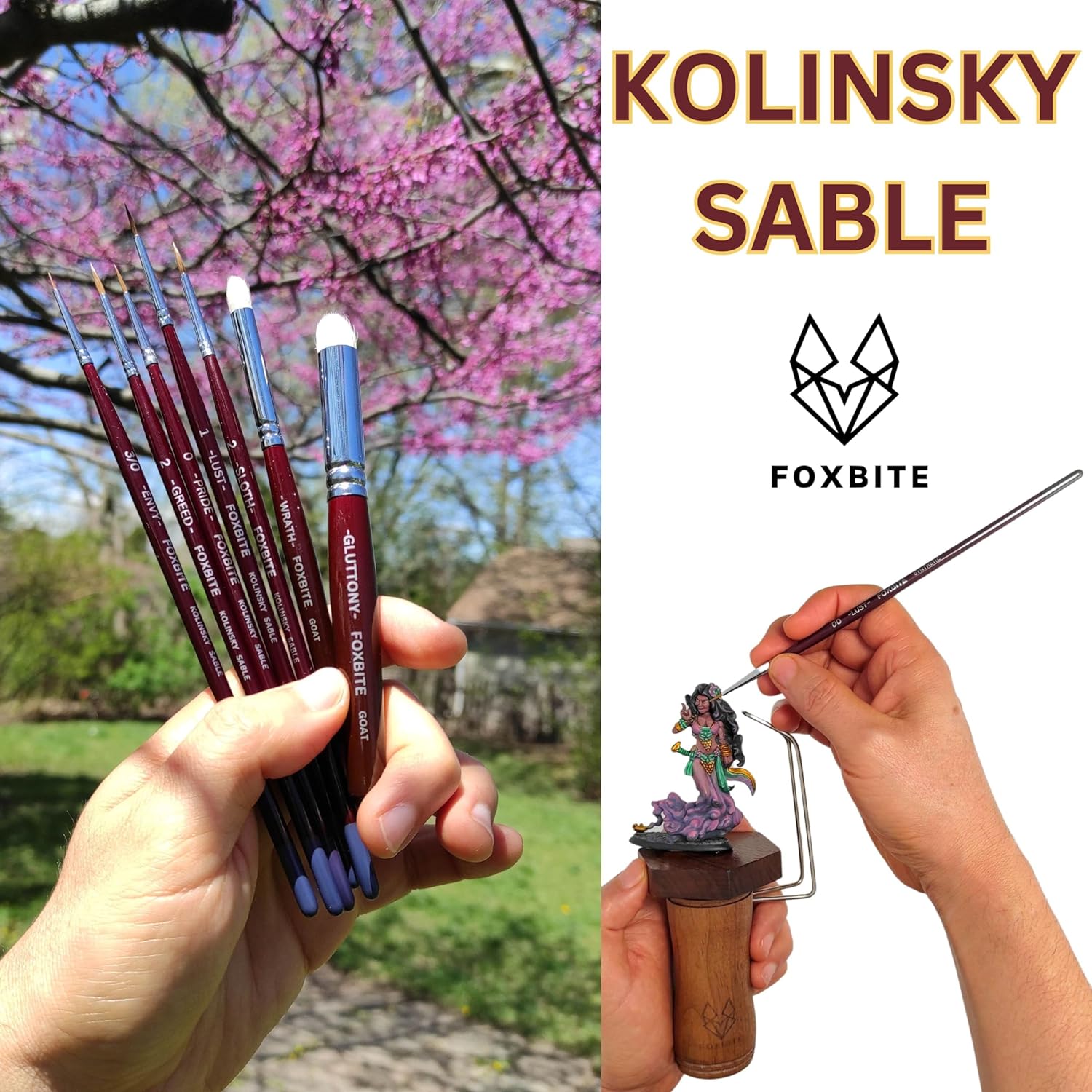 Kolinsky Sable Paint Brushes Set - Fine Tip For Miniature & Detail Work