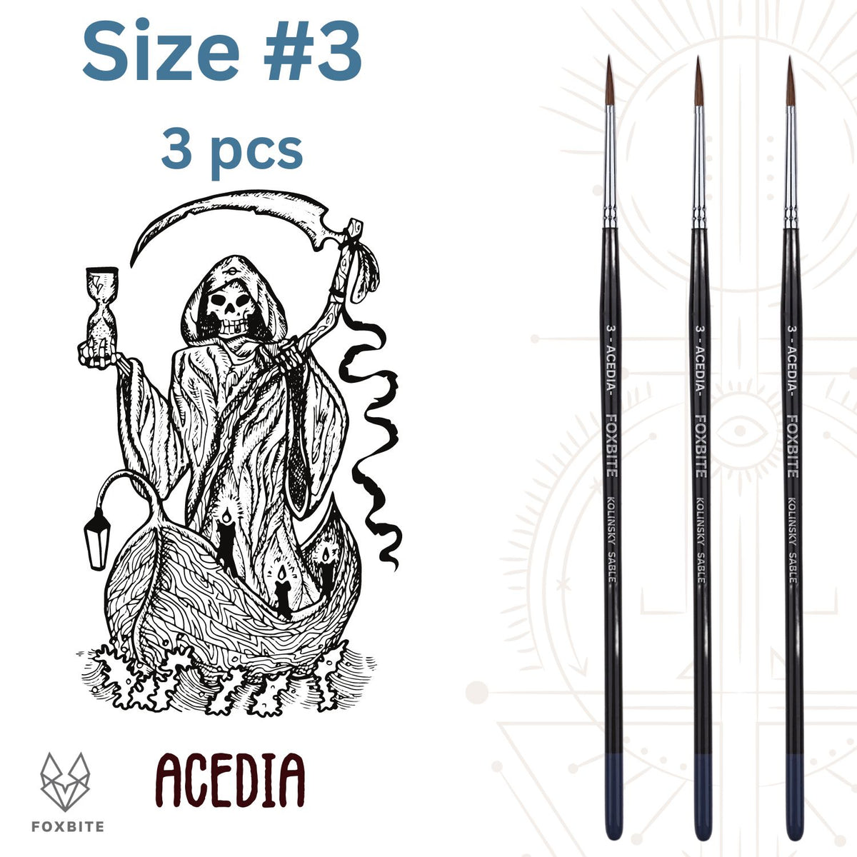 3-Piece Kolinsky Sable Brush Set for Miniature Painting – FOXBITE Seven Deadly Sins – brush detail
